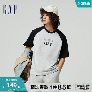 Gap 盖璞 男女装2024春季新款圆领插肩袖短袖T恤撞色纯棉情侣上衣885838 黑灰撞色 180/100A(XL)亚洲尺码