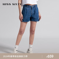 MISS SIXTY2024夏季新款牛仔短裤女含天丝复古深蓝直筒百搭休闲风 深蓝