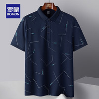 罗蒙含桑蚕丝男士印花短袖POLO2024夏季休闲百搭T恤男 藏青色 190