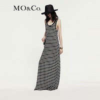 MO&Co.【NOIR】2024夏洗水亚麻手工磨烂条纹连衣裙MBD2DRS074 黑白条色 M/165
