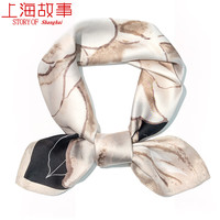 上海故事小方巾丝巾女士2024春夏70cm时尚中方巾 春醉茶花 黑色