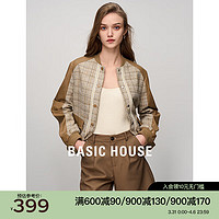 BASIC HOUSE/百家好复古拼接短外套女2024春季小香风插肩袖夹克 咖色 S