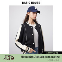 BASIC HOUSE/百家好飞行员夹克外套撞色棒球服上衣 黑色 M