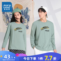 真维斯男女同款圆领长袖T恤 2024春季运动风印花套头打底衫LE 浅绿色2710 170/88A/S