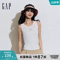 Gap女装2024夏季罗纹弹力圆领背心舒适修身无袖上衣429372 白色 160/80A(S) 亚洲尺码