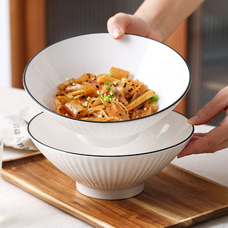 悦霓佳YUENIJIA 日式陶瓷拉面碗家用创意面碗 黑线竖纹面碗 8英寸 1个