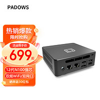 PADOWS【2024】12代N100迷你主机mini PC电脑主机商务办公家用娱乐台式机 N100 ProⅡ(双频WiFi/双网口) 准系统(无内存硬盘)