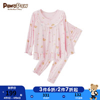 PawinPaw卡通小熊童装24夏季女童印花抗菌家居服套装甜美舒适 粉色/25 130