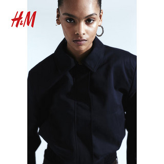 H&M2024春季女装时尚休闲潮流复古带垫肩飞行员夹克1223864 黑色 155/80A XS