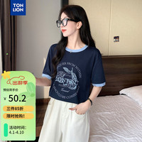 唐狮 TONLION新款女圆领撞边前胸图案短袖T恤WP 奶白 M