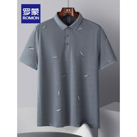 罗蒙含桑蚕丝男士休闲印花短袖POLO2024夏季翻领T恤男 深灰 180