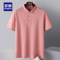 罗蒙含桑蚕丝男士休闲印花短袖POLO2024夏季翻领T恤男 粉色 180