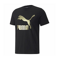 PUMA 彪马 纯色印花Logo套头圆领短袖T恤 男款 黑色 673666-01