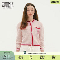 Teenie Weenie小熊女装2024春装小香风短款针织开衫设计感外套 浅粉色 165/M