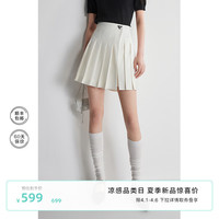 欧时力 澳羊毛 毛涤短裙女2024春装百褶通勤 米白 XL