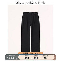 ABERCROMBIE & FITCH女装 时尚白领西裤美式复古通勤高腰直筒百搭阔腿裤 322134-1 黑色 27R (165/72A)