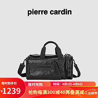 皮尔卡丹男士旅行包大容量手提出差便携收纳包真皮轻奢运动包行李袋 黑色 横款