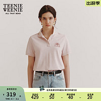 Teenie Weenie小熊女装2024夏装慵懒风夹花灰调短袖Polo衫T恤 粉色 170/L