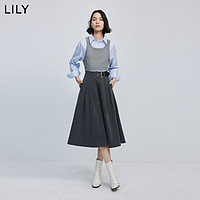 LILY 2024春新款女装减龄学院感复古通勤款显瘦高腰A字百褶半身裙