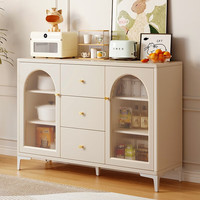 锦需奶油风餐边柜家用厨房柜子储物柜简约现代靠墙一体轻奢备餐茶水柜 奶油风80cm两门