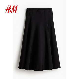 H&M女装裙子2024夏季中长款汗布A字半身裙1235540 黑色 155/64A XS