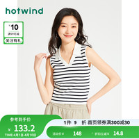 热风(Hotwind)无袖背心女2024年夏季女士翻领针织休闲显瘦舒适吊带 39兰条纹 S