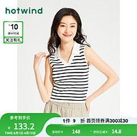 热风（Hotwind）无袖背心女2024年夏季女士翻领针织休闲显瘦舒适吊带 39兰条纹 S