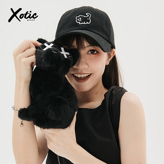 Xotic 原创卡通猫鸭舌帽贴布绣可爱弯檐帽软顶棒球帽男女韩版 黑色 55-61cm