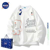 NASA LIKE潮牌圆领卫衣男秋季高街卡通长袖打底衫宽松港风帅气上衣 白色 3XL 155-170斤
