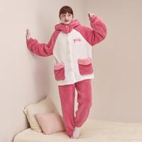 草莓熊联名珊瑚绒睡衣套装可爱少女秋冬加厚家居服