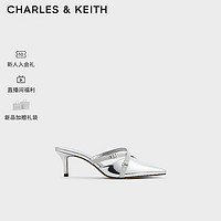 CHARLES&KEITH24夏法式尖头外穿细跟包头半拖鞋CK1-61720186 Silver银色 35