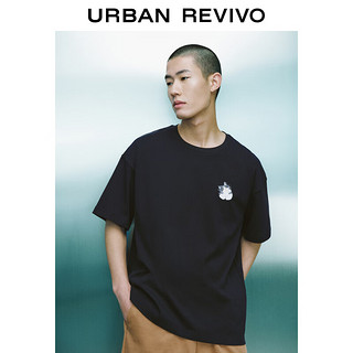 URBAN REVIVO UR2024夏季新款男装休闲萌宠刺绣棉质挺括圆领短袖T恤UMV440043 正黑 M