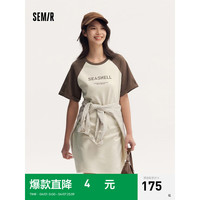 森马（Semir）连衣裙女印花宽松T恤裙2024夏撞色插肩袖短裙 咖色调00455 160/84A/M