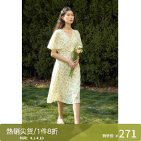 独束大码女装甜美清新印花连衣裙夏装碎花气质中长款收腰裙子 薄荷绿 3