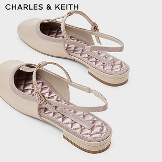 CHARLES&KEITH24夏平底方头T字玛丽珍包头凉鞋CK1-70900515 Nude肉色 35