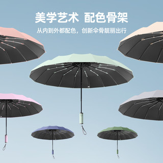 美度三折16骨加固自动黑胶太阳伞防晒防紫外线女晴雨两用遮阳伞M3369 森林绿 16骨
