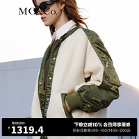 MO&Co.2023冬羊毛绒拼接撞色宽松圆领飞行员夹克MBC4COTT16 米白色 M/165