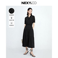 NEXY.CO 奈蔻 夏季时尚气质V领简约纯色连衣裙女中长款