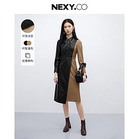 NEXY.CO 奈蔻 商场同款时尚环保轻涂层撞色衬衫领直筒连衣裙设计感女