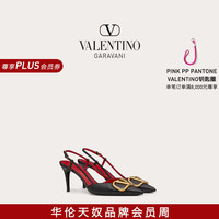 华伦天奴VALENTINO女士 VLOGO SIGNATURE 小牛皮后系带高跟鞋 黑色 36