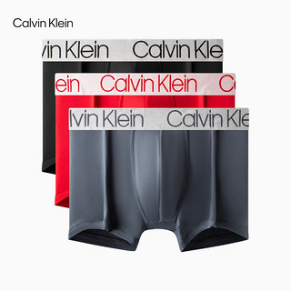 卡尔文·克莱恩 Calvin Klein 内衣男士三条装新年红醒目提花舒适贴身防夹臀平角内裤NP2213O 9OR-太空黑/嫩灰/鲜红 L