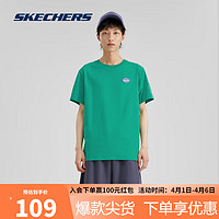 SKECHERS 斯凯奇 汽水2023速干短袖情侣款运动男L223U044 叶绿/00J4 M