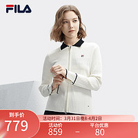 FILA 斐乐女士织外套2024春基础简约休闲翻领毛衣开衫 蒸汽白-IV 170/88A/L