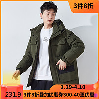 TONLION 唐狮 冬季新款羽绒服男口袋拼接脱卸短款连帽羽绒服秋冬