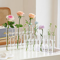 高级感一排折叠试管花瓶玻璃透明ins水培插花器鲜花摆件创意