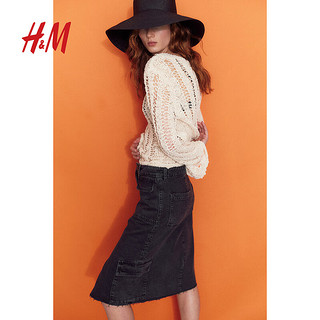 H&M2024夏季女装女士简约时尚潮流复古牛仔工装半身裙1232251 黑色 155/60A