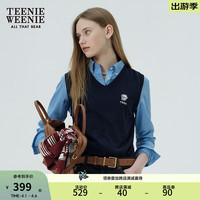 Teenie Weenie【桑蚕丝混纺】小熊2024年春装针织马甲背心叠穿 藏青色 160/S