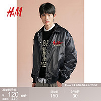 H&M HM男女同款夹克2023冬季美式潮流宽松刺绣缎质棒球外套1122491