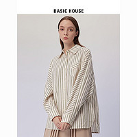 百亿补贴：BASICHOUSE 百家好 Basic House/百家好2023春季新款百搭竖条纹衬衫落肩男友风衬衣女