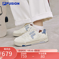 FILA 斐乐 FUSION斐乐潮牌BANK DX女鞋场下滑板鞋2023冬时尚厚底鞋 奶白/永恒蓝-GI 38.5